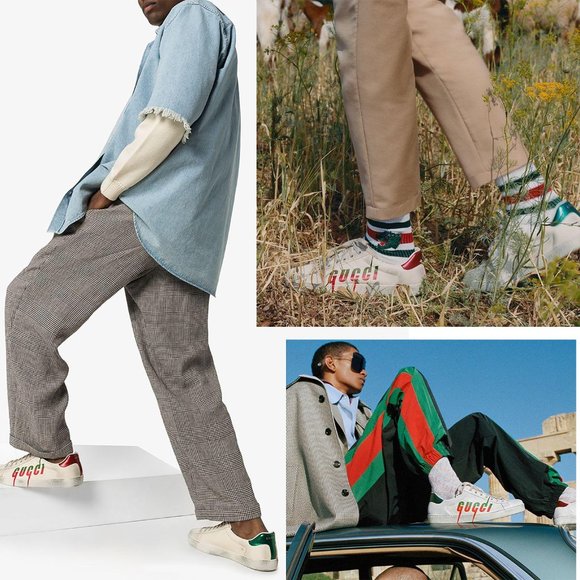 GUCCI SNEAKERS MENS ACE BOLT LOGO DISTRESSED WHITE LEATHER SHOES sz 11G 11.5 - Picture 2 of 13